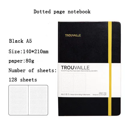 A5 Dot блокнот в сетку канцелярские принадлежности классический офис школа повязки планировщик Органайзер планировщик Defter Agenda Bullet Journal Bujo - Цвет: black