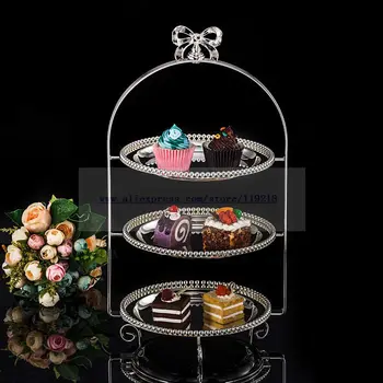 

1 PCS European three-layer silver plated afternoon tea snack rack wedding dessert set table baking paper cup cake plate