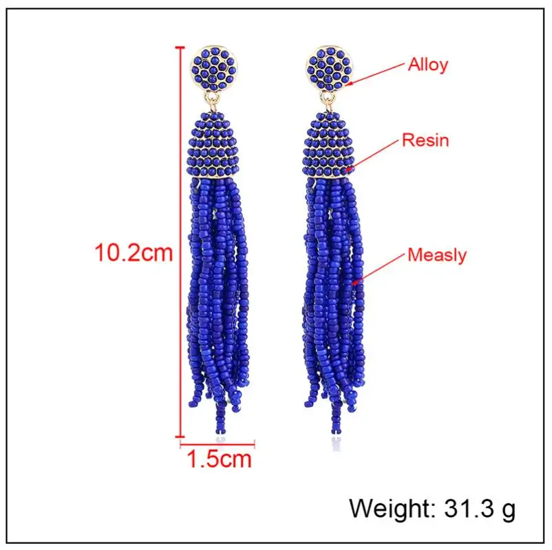 1 pairs  Seed Beads Long Tassel Earrings Handmade Weaving Drop Earrings