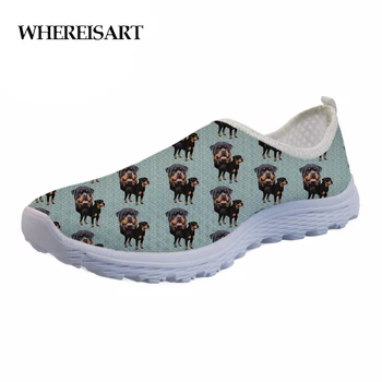 

WHEREISART Funny Puppy Rottweiler Pattern Flats Women Shoes Summer Autumn Casual Ladies Sneakers Comfortable Loafers Woman 2018