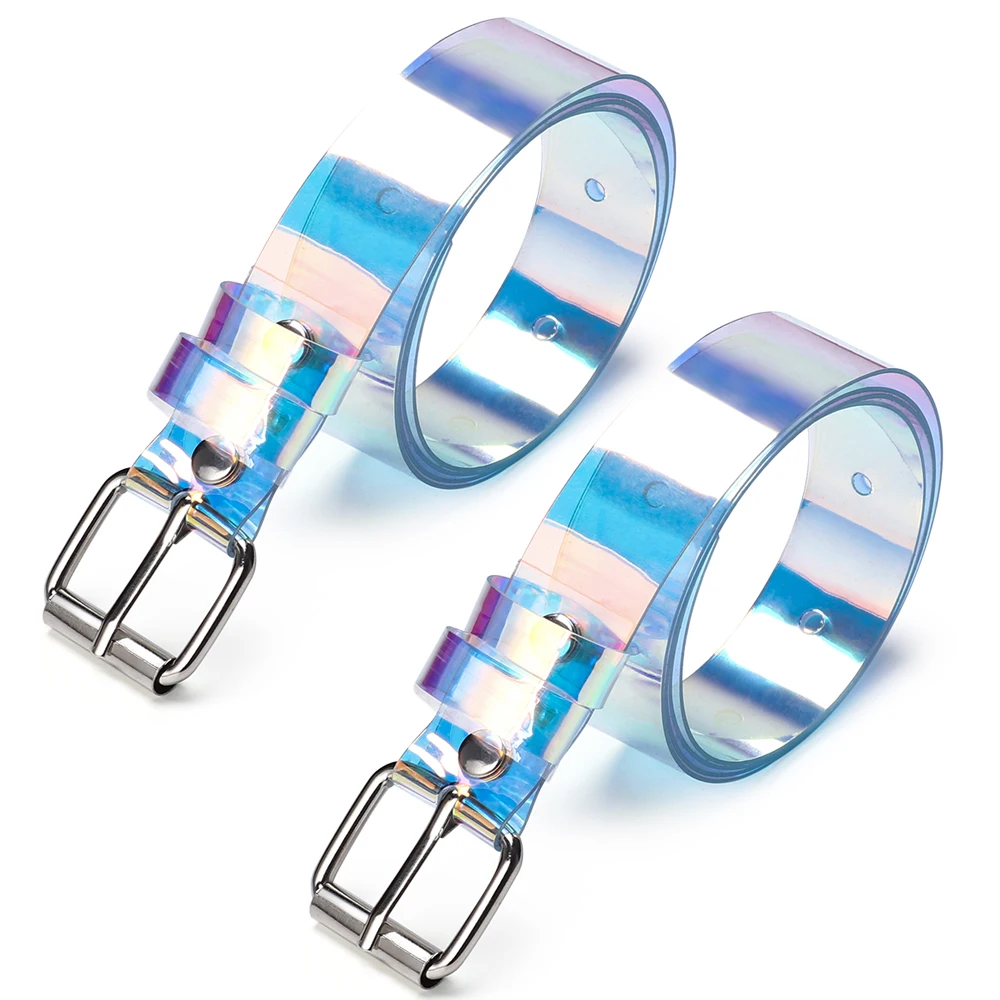Women Fashion Laser Holographic Punk Waist Belt Pin Buckle Rainbow Waistband New