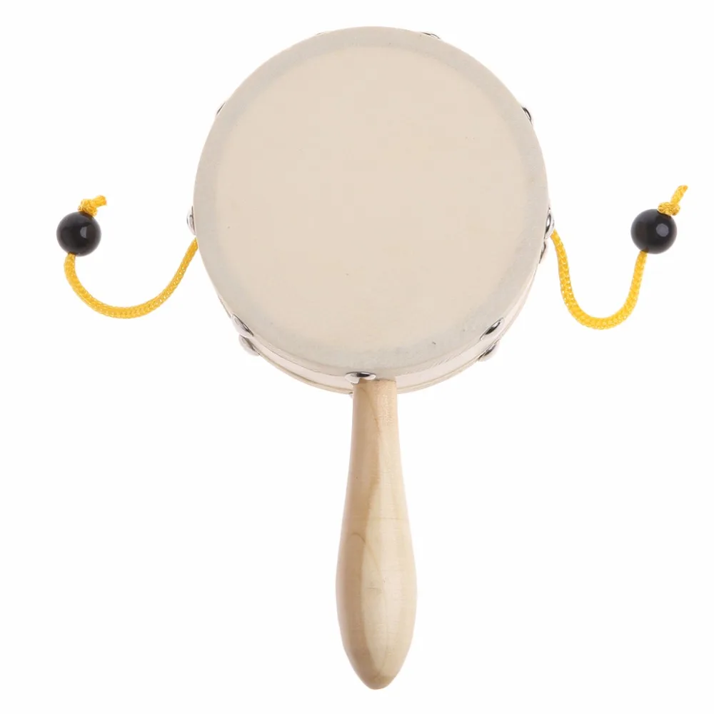 Baby Shaking Wooden Rattle Drum Percussion Handheld Childrens Musical