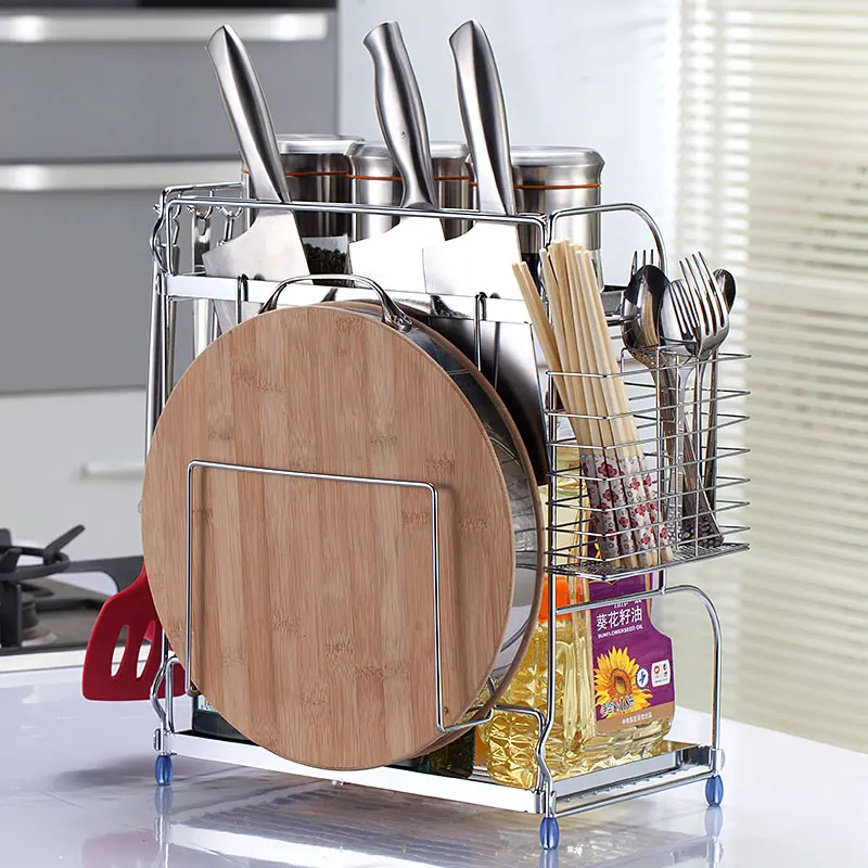  Kitchen shelf vertical metal 2 layer seasoning rack knife stand chopsticks spoon scoop rack tablewa - 32918569191