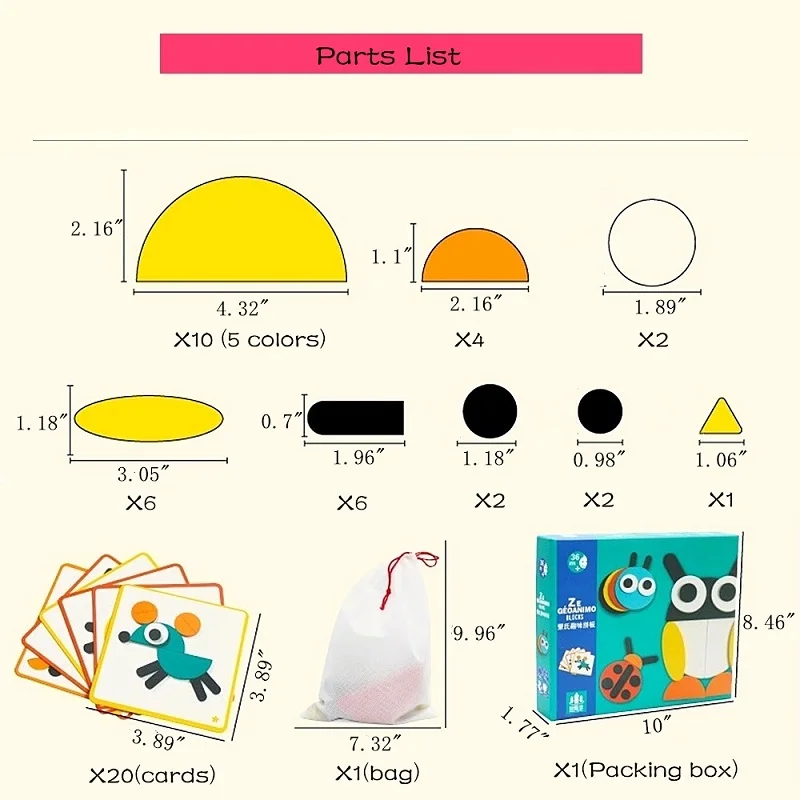 Деревянный пазл животное Tangram головоломка геометрическая форма познание умная доска обучающие игры игрушки для детей детские развивающие