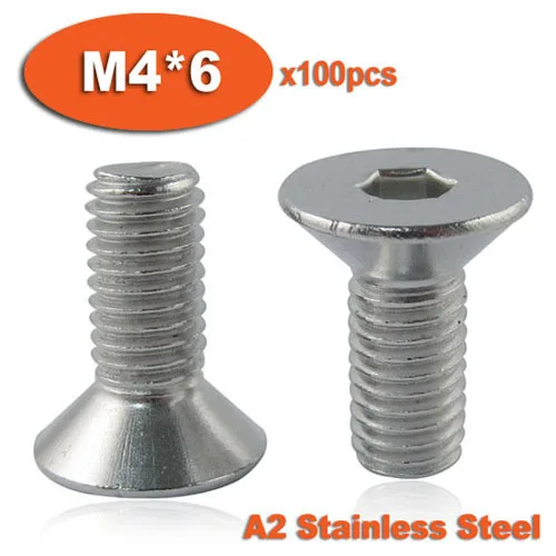 

100pcs DIN7991 M4 x 6 A2 Stainless Steel Screw Hexagon Hex Socket Countersunk Head Cap Screws