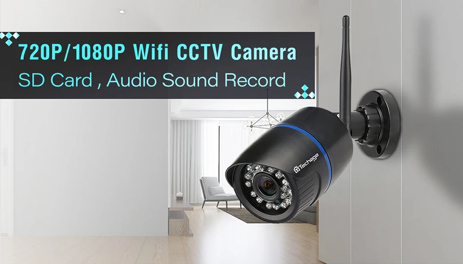 Techage 1080P Wi-Fi беспроводная IP камера Аудио Звук SD карта Запись 12V1A наружная Домашняя безопасность видеонаблюдения P2P iCsee XMeye