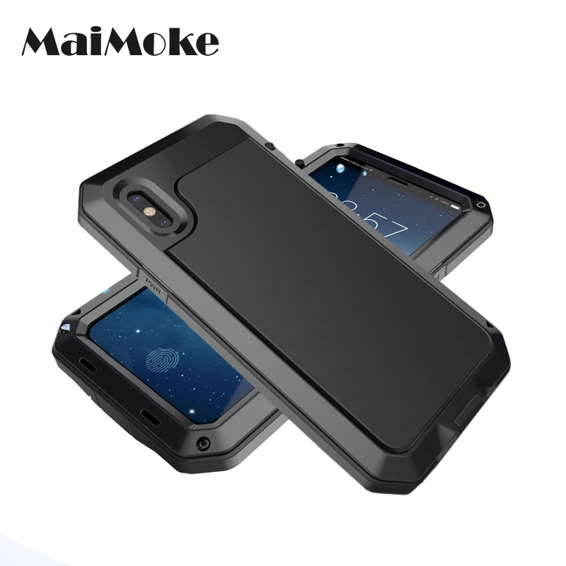 Outdoor Sports Cover For Apple iphone X Case Alloy Metal+Silicon+Glass Film For iphone 8 8 Plus