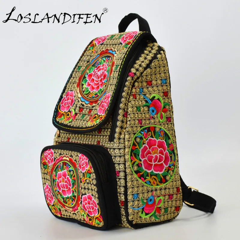 New National Style Embroidery Women Bag Canvas Backpack Large capacity Flowers Canvas