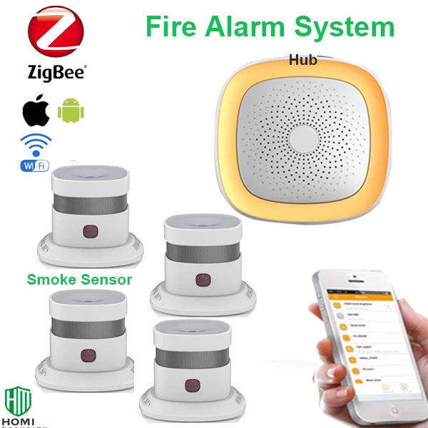 

APP notification Zigbee 4pcs smoke sensors wireless fire smoke alarm system for house fire prevention smoke detector