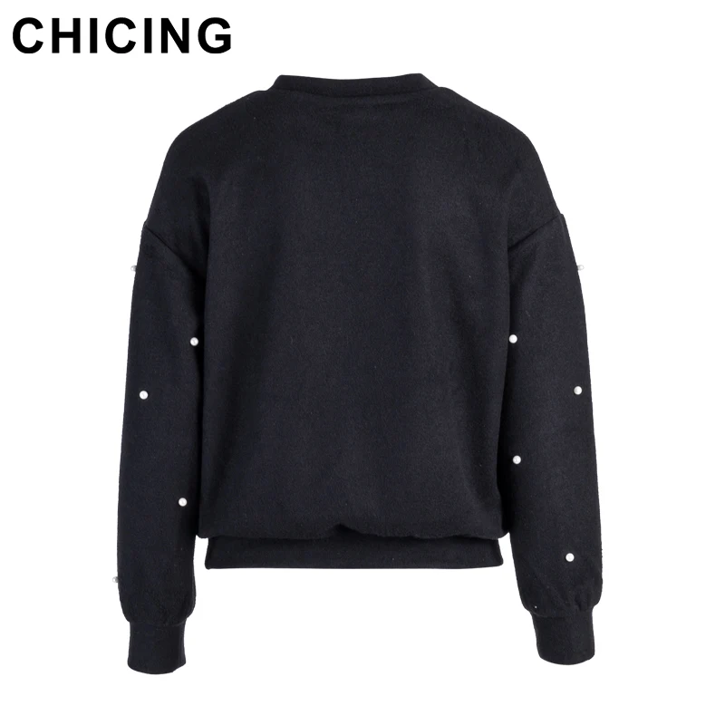 CHICING High Street Fall Winter Pearl Beading Oversized Tops Women 2018 Fashion O-Neck Long Sleeve Pullover Sweatshirt C1711002 Hoodies