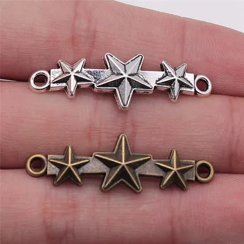 

WYSIWYG 20pcs 37x12mm Stars Connection Charms Antique Silver Color Connector Star Charms Star Connector Charm
