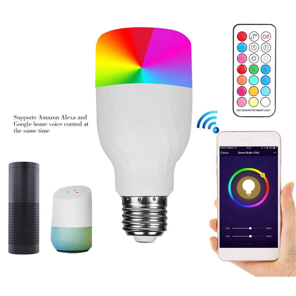 

New Popular Smart Bulb B22/E27 RGB Color-changing LED WiFi Light Lamp For Alexa Echo Remote Control/IR Remote Control