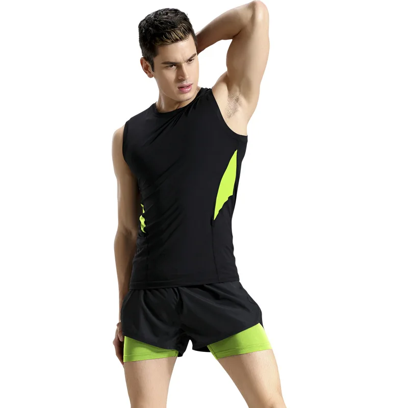 

Men Sportswear Tracksuit Sleeveless T-shirts Vest Sweatshirts+shorts Running Jogger Fitness Gym Workout Outfit Set Sport Suit
