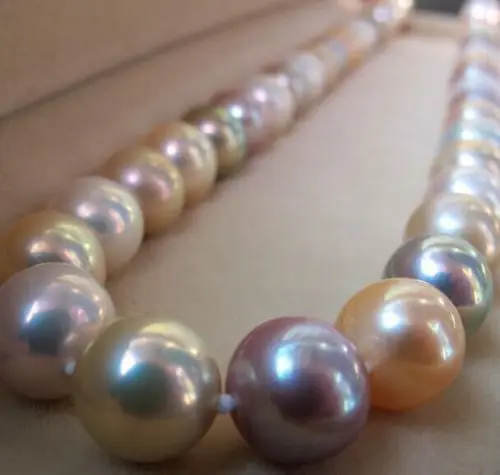 

HOT## Wholesale FREE SHIPPING Charming AAA 18"12-14mm genuine pink multicolor pearl necklace