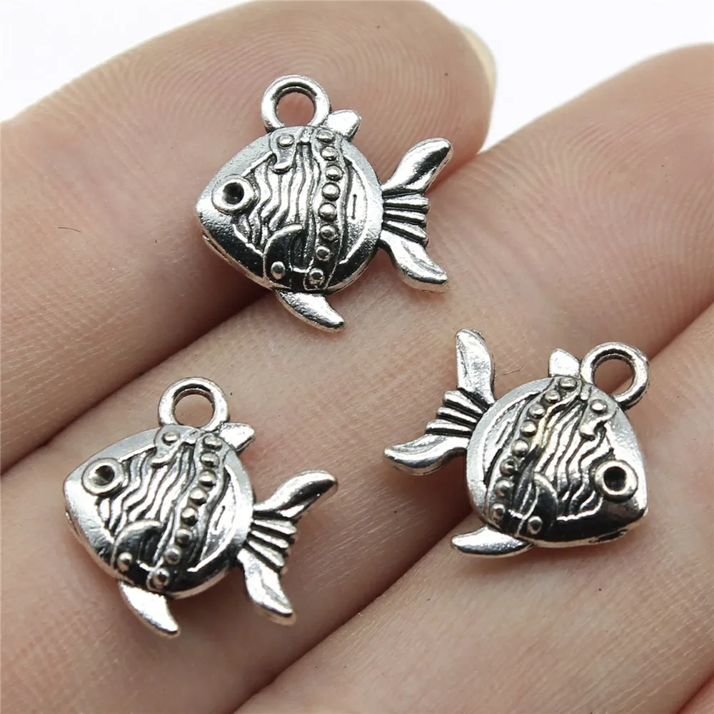 

WYSIWYG 10pcs 15x14x4mm Sea Fish Charm Pendants For Jewelry Making Antique Silver Tropical Fish Pendants Charm Tropical Fish