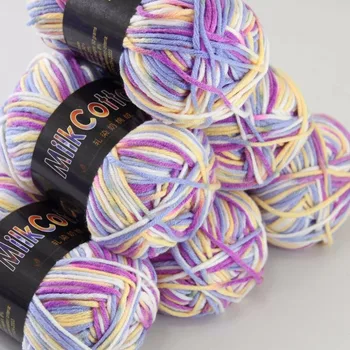 

Sale 6ballsx50g Soft Cotton Baby Yarn New Hand-dyed Wool Socks Scarf Knitting yarn purple yellow Mixed 2075-11-6