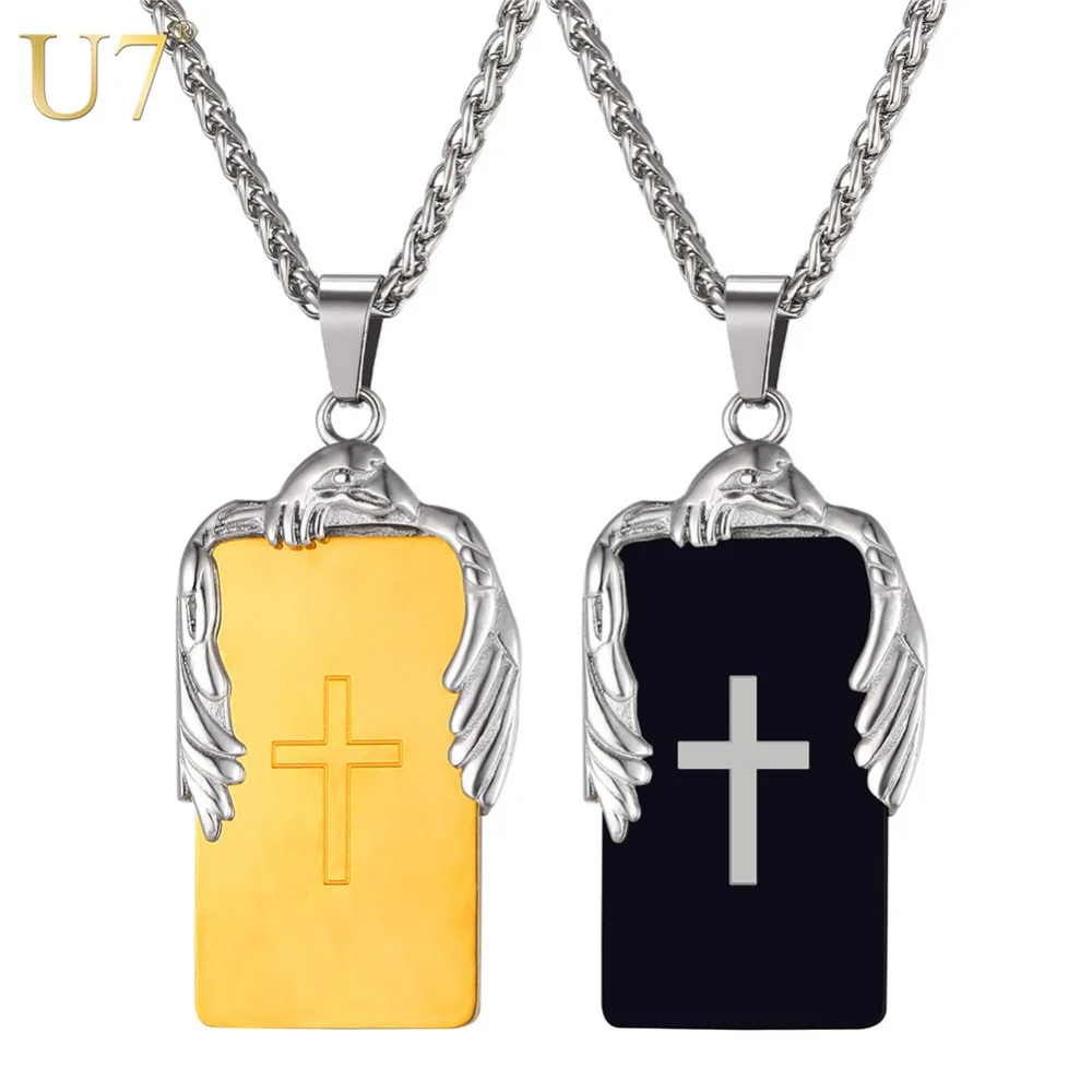 U7 Eagle Cross Dogtag ожерелье и кулон золотой/черный цвет Прямая поставка Hawk из