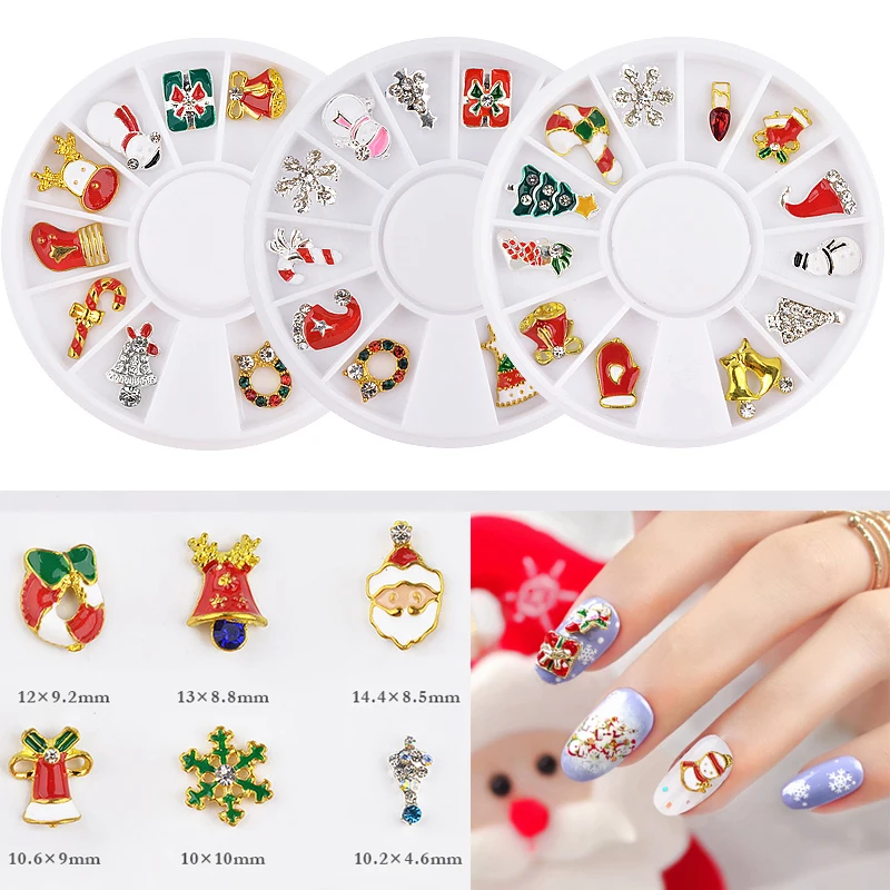 

1 Set Alloy Nail Art Rhinestones Decorations Mixed Snowflakes Bells Christmas Tree Winter Design 3D Nail Manicure Accessories