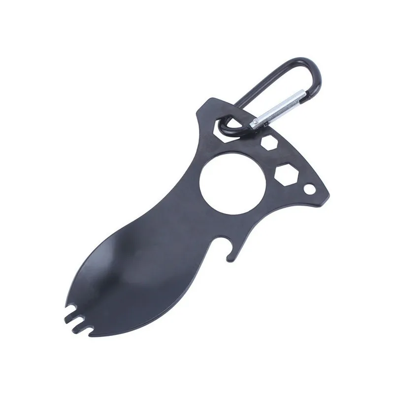 EDC Pocket Spoon Fork Wrench Bottle Opener Carabiner Home Outdoor Camping Tool