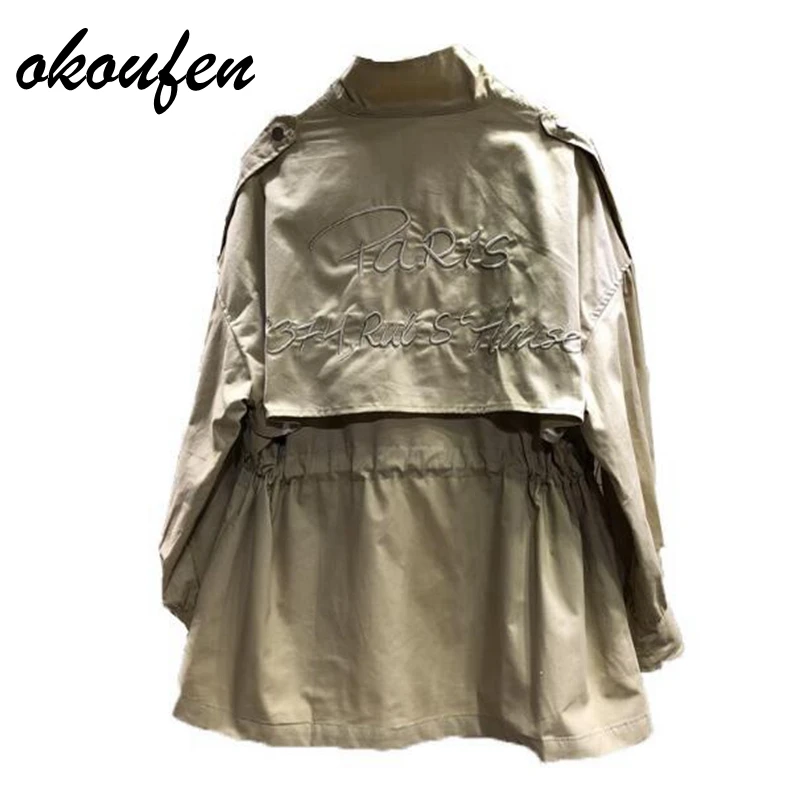 

Autumn loose tooling bf woman 2018 new embroidery large size coat
