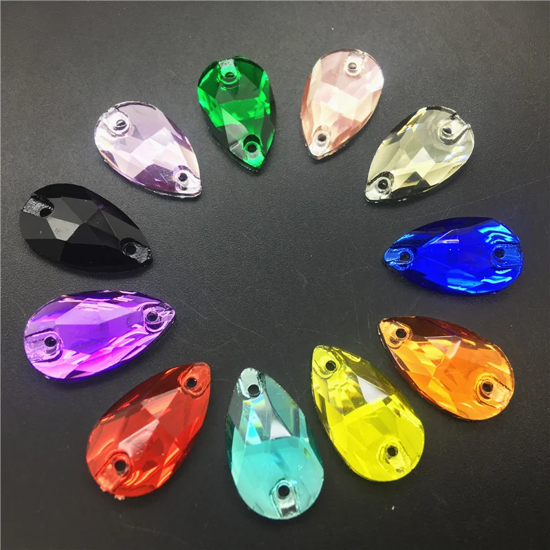 

TopStone 7x12 11x18 13x22 17x28 mm Drop Resin Sew On Rhinestones Flatback Teardrop Glitter Rhinestone For Clothes Garment