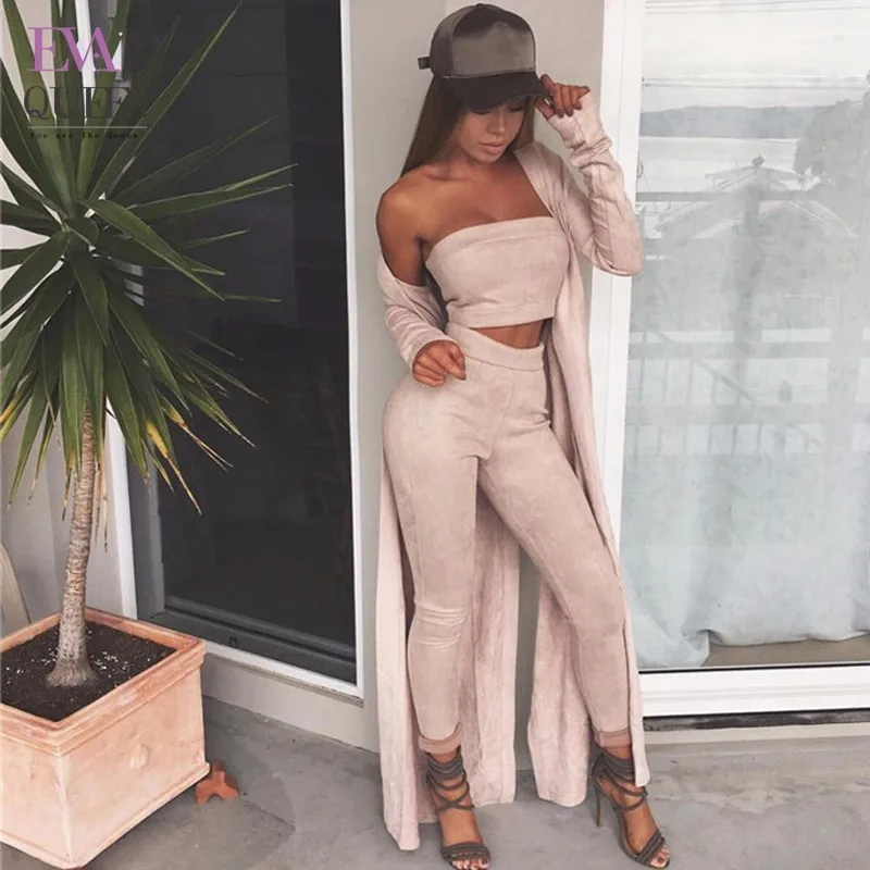 

Tobinoone 2017 Sexy Femme Strapless Cropped Two Piece Jumpsuit Autumn Women Solid Cropped Off Shoulder Bodycon Jumpsuit Rompers