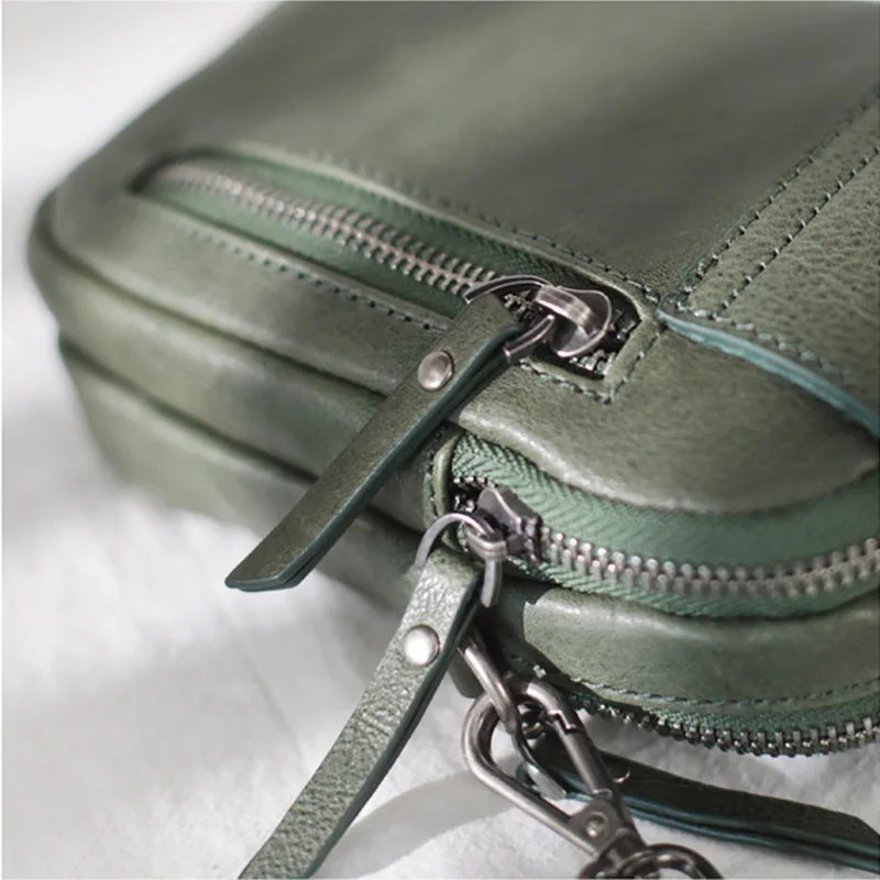 AETOO Red leather multi-layer bag, women's vertical stiletto bag, summer retro shoulder small square bag