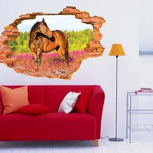 3D разбитая стена наклейка на стену лошадь переводная наклейка Съемная виниловая домашняя Детская комната Декор художественная фреска обои Новинка