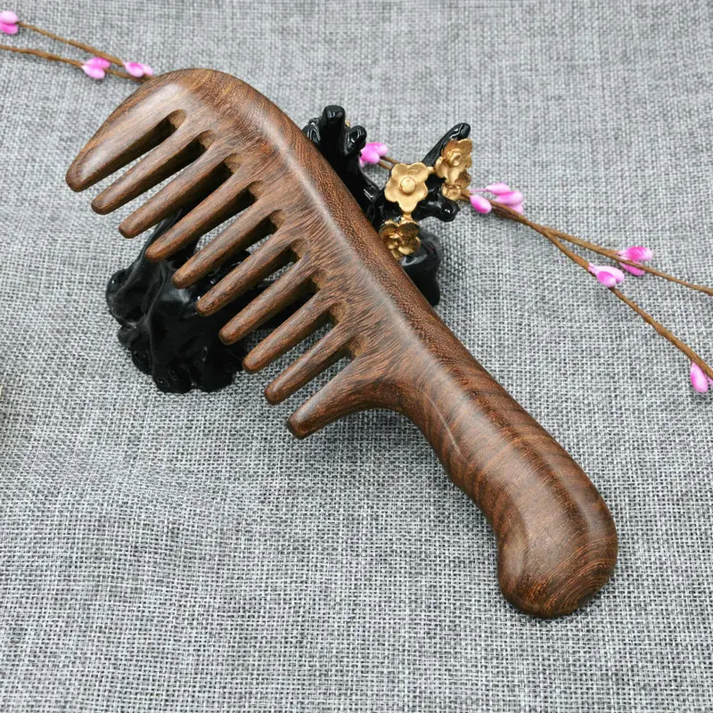 Черное золото сандаловое дерево расческа аромат деревянный Detangle здоровье щетка широкий зуб антистатические натуральные домашние инструменты для волос салон для женщин