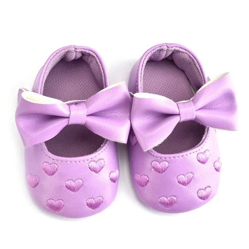 Нескользящая обувь с большим бантом и вышивкой; обувь для малышей; новые ботинки для новорожденных; обувь для малышей с мягкой подошвой из искусственной кожи