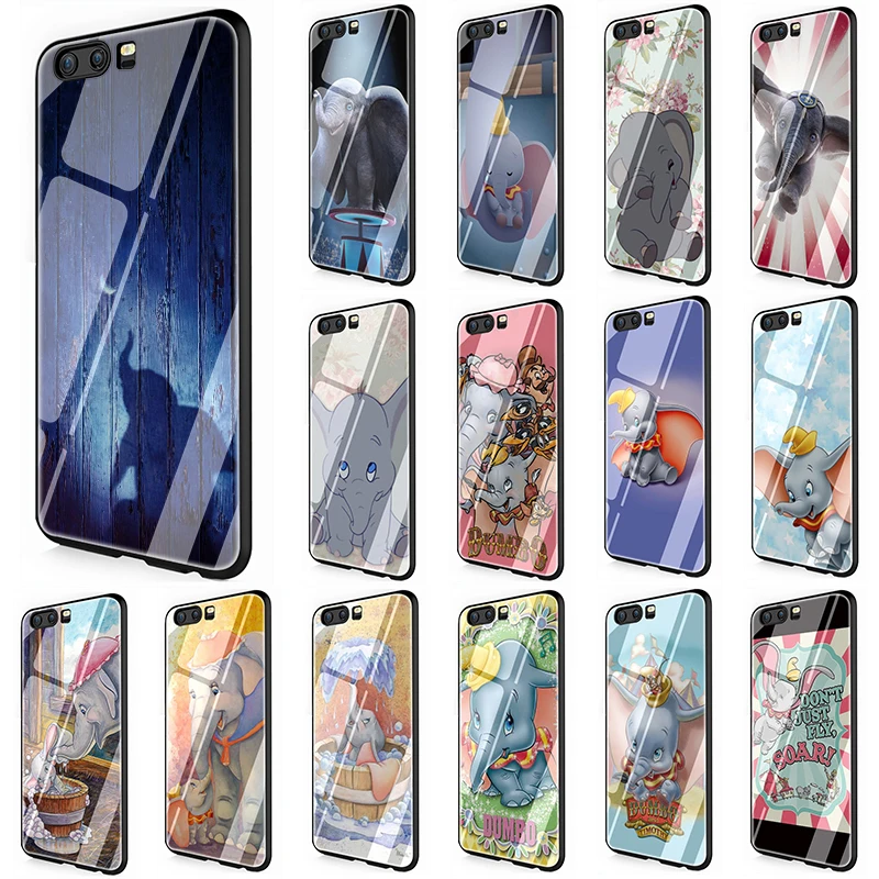 

Dumbo Cute elephant Tempered Glass phone case for Huawei Y6 Y9 P10 P20 Mate 20 Lite Pro P Smart Honor 9 10 Lite 7A Pro