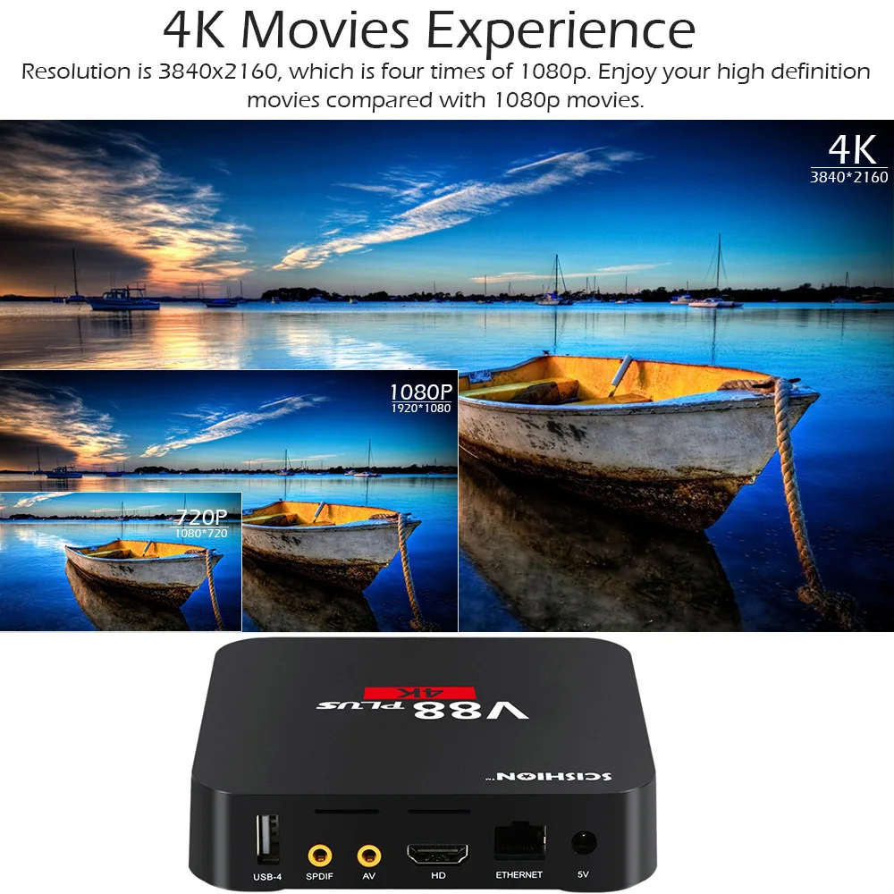 SCISHION V88 Plus Android tv BOX 2 ГБ 8 ГБ Android 6,0 Rockchip 3229 четырехъядерный WiFi Поддержка Bluetooth H.265 телеприставка мини-ПК