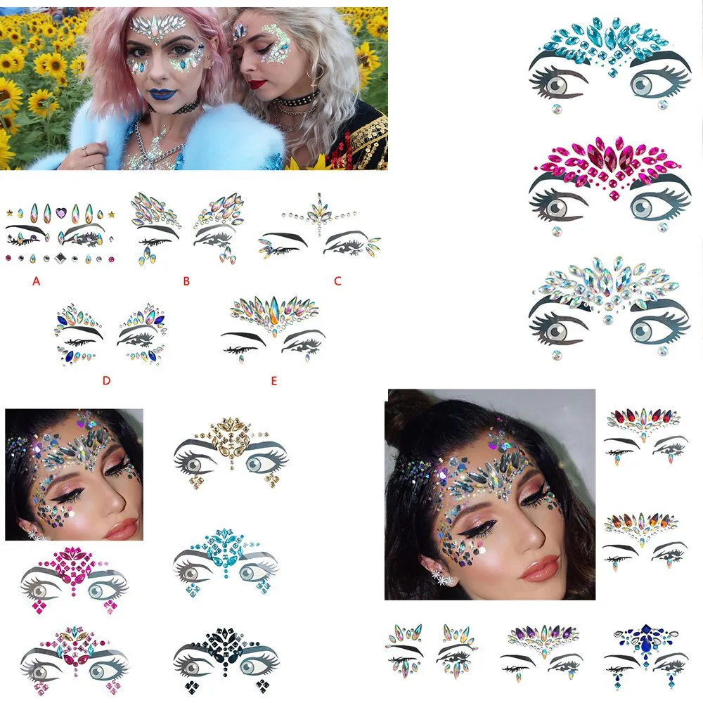 

31 Styles 1 Sheet Handpicked Bohemia Tribal Style 3D Crystal Sticker Face And Eye Jewels Forehead Party DIY Temporary Tattoo