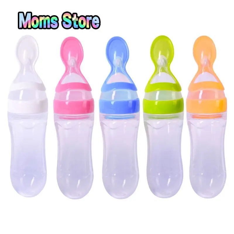 

Newborn Baby Squeezing Feeding Bottle Silicone Training Rice Spoon Infant Cereal Food Supplement Feeder Safe Tableware Tools