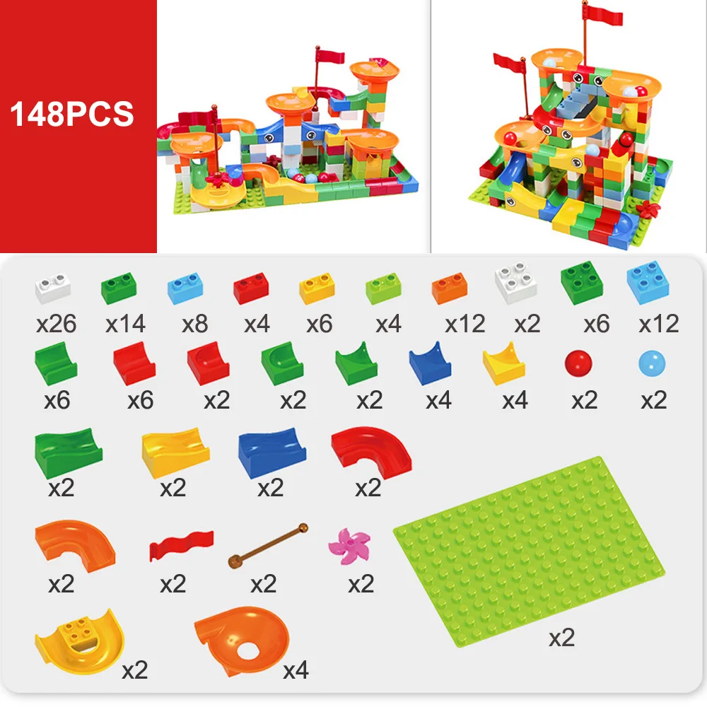 74-296 шт мраморный гоночный лабиринт, Шариковая дорожка, строительные блоки ABS большого размера, воронка, горка, сборные кирпичи, туннельные блоки, игрушки для детей