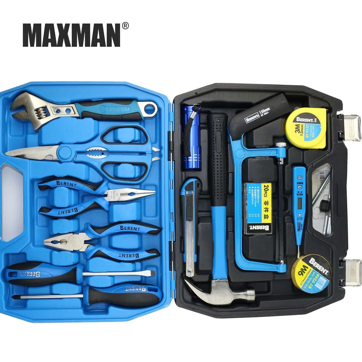 MAXMAN 36Pcs Hand Tool Set General Household Hand Tool Kit and Plastic Toolbox Storage Case pliers saw Wrench Screwdriver Knife