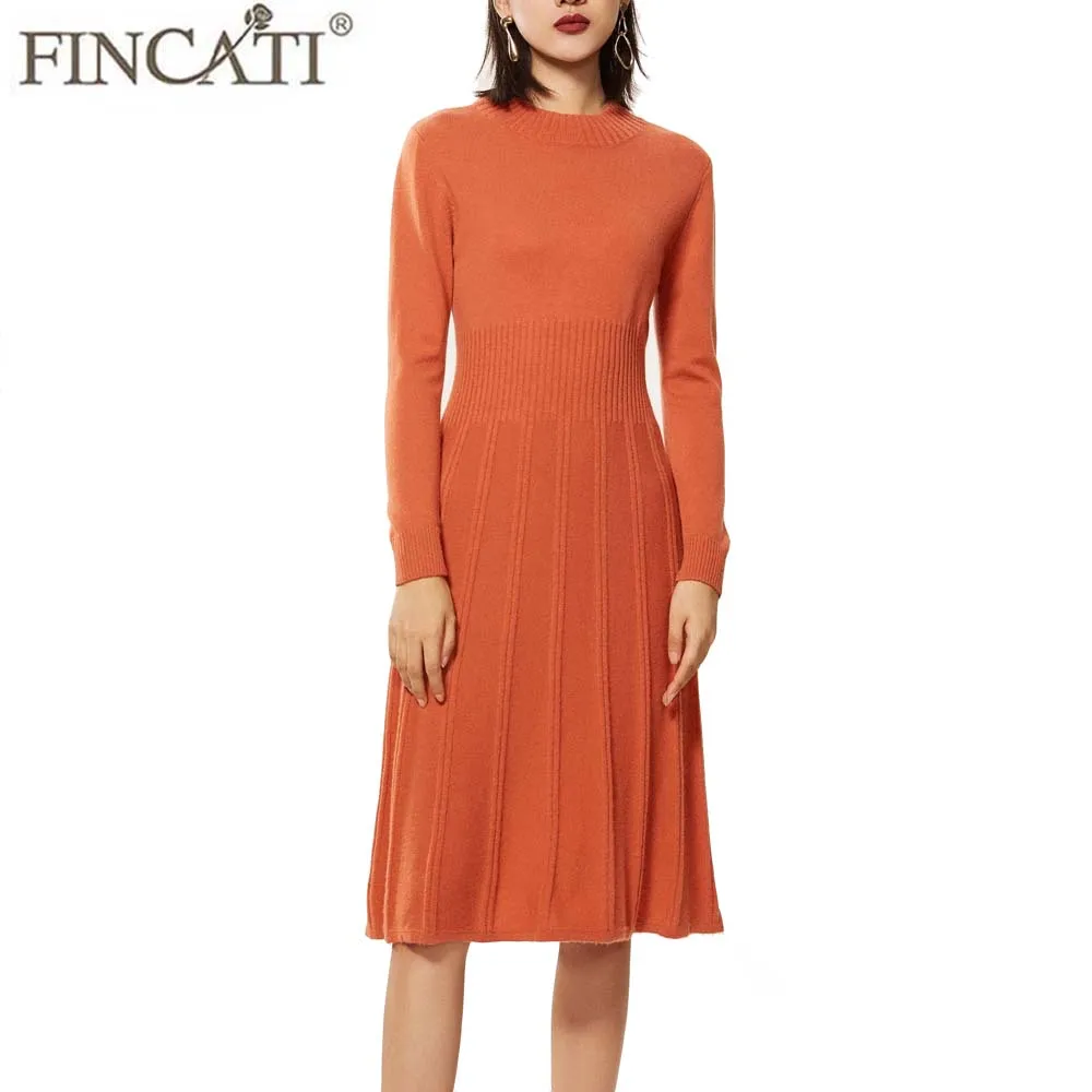 

Sweater Dress Women 2018 Autumn Winter England Style High Grade 100% Goat Cashmere Fluffy Striped Knit Pleated Long Dresses