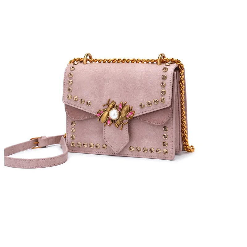 

Korean 2018 Fashion Elegant Rivets Ladies Hand Bags Casual Shoulder Messenger Bag Handbags Pink Brown High Quality
