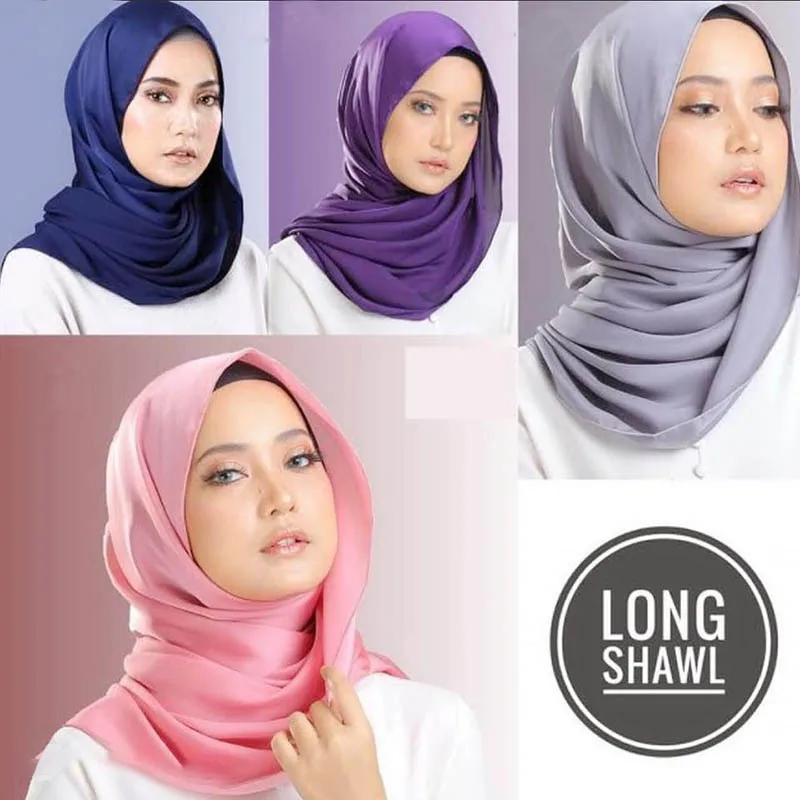 

2019 NEW women silk solid color muslim head scarf shawls and wraps pashmina bandana female foulard stain hijab stores