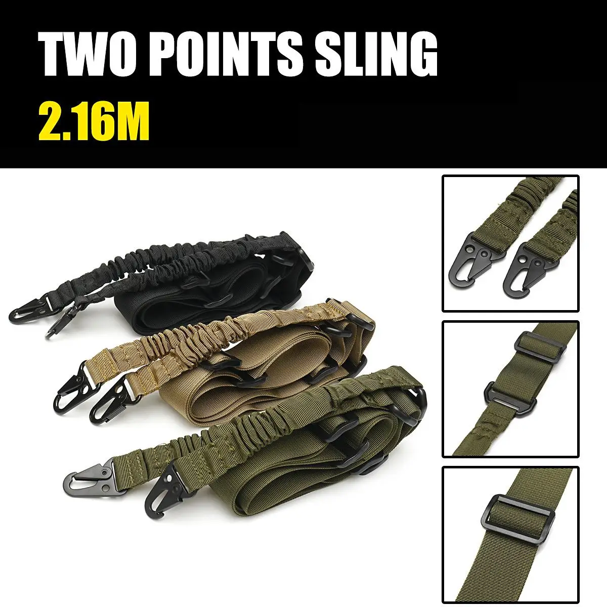 

216cm Adjustable Nylon Military Heavy Nylon Duty Belt Strap Tactical Two Points Sling Outdoor Airsoft Mount Bungee Rifle Sling