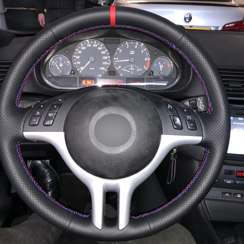 HuiER ручной пошив чехол рулевого колеса автомобиля для BMW E39 E46 325i E53 X5 Оплетка на руль Нескользящие автомобильные аксессуары