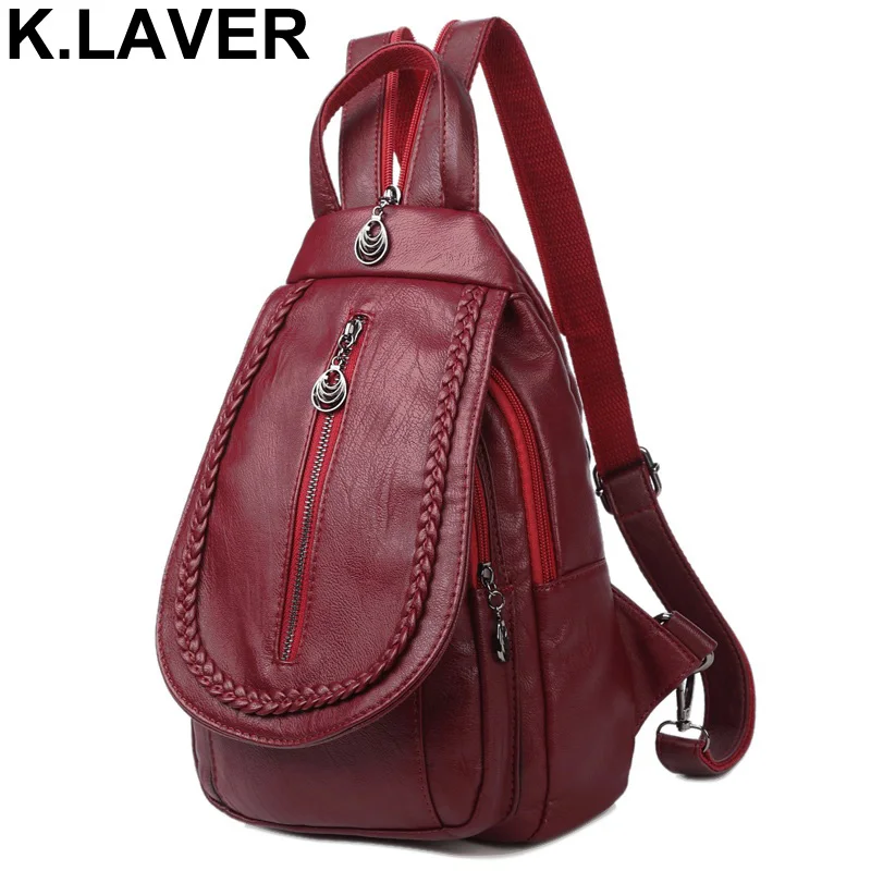 

New Fashion Ladies Backpacks Casual Laptop Travel Bag Zipper Weave Knit Chest Pack Leather Women Shoulder Bags for iPad A4 file