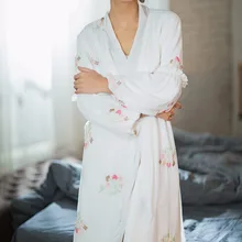 Шелковые халаты для невесты для женщин весна осень халаты кружево кимоно халат пикантная Пижама Ночная сорочка Nuisette Femme ночное белье белый