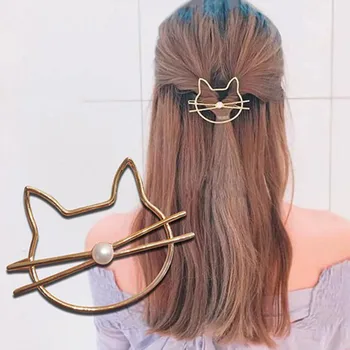 

Fashion Cute Beauty Metal Cat Pearl Gold Silver Headwear Hairpin Girls Women Hair Clip Barrette Hairpins Hair Clips Accessories
