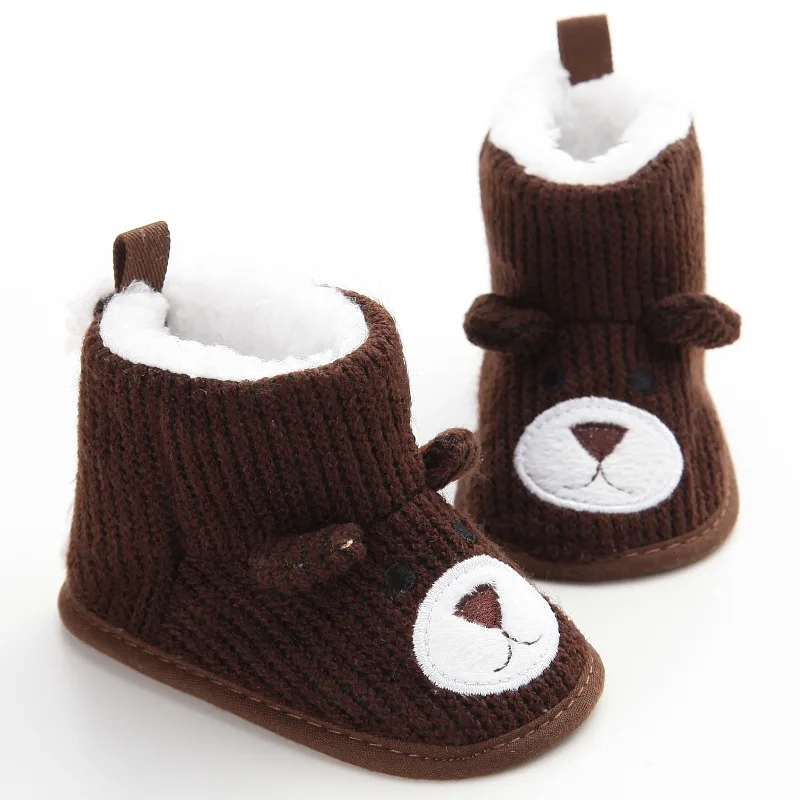 Детские зимние ботинки для малышей; обувь для новорожденных с милым медведем из мультфильма; обувь для маленьких мальчиков и девочек; обувь для первых шагов; очень теплые зимние ботинки