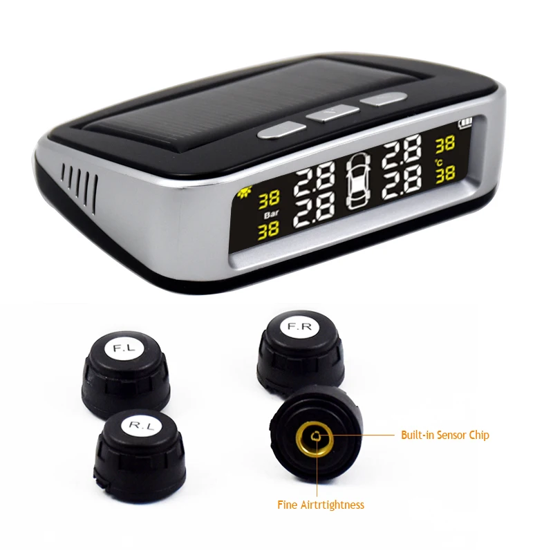 Solar Power USB TPMS Car Tire Pressure Monitoring System LCD Display 4 External Sensors for VW Toyota SUV Temperature Warning 7