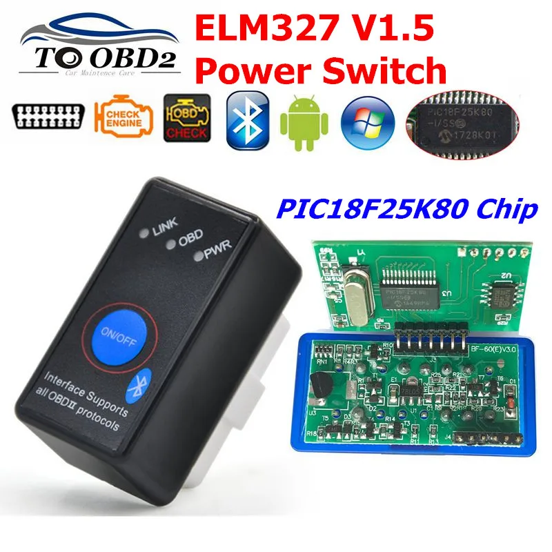 Bluetooth ELM327 V1.5 With Switch Auto OBD2 Scanner Support Android Torque ELM 327 1.5 PIC18F25K80 Chip Code Reader | Автомобили и
