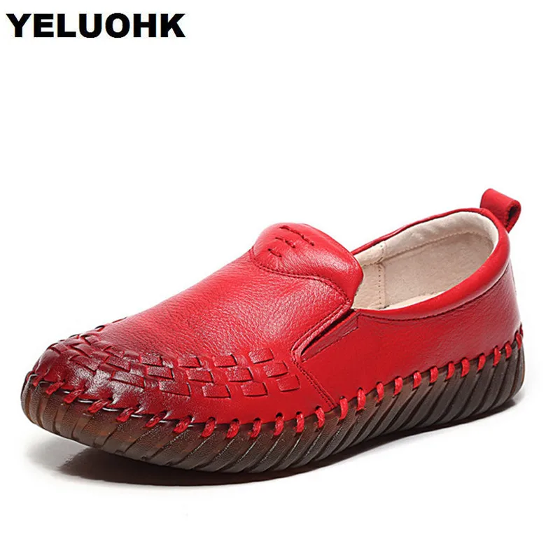 

2018 Spring Genuine Leather Shoes Women Flats Fashion Handmade Shoes Women Loafers Casual Women Moccasins Ladies Shoes