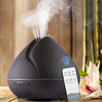

550ML Aromatherapy Essential Oil Aroma Diffuser With Wood Grain Remote Control 7 Color LED Lights For Home Air Humidifier