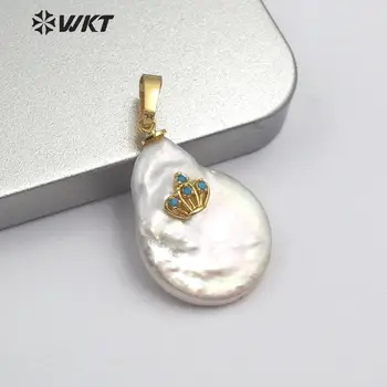 

WT-MP128 Freshwater Pearl&CZ Pendant Jewelry Random Size Pearl With Hamas Crescent Evil Eye Sun Imperial Crown Charm Pendant